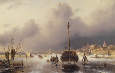 Frozen River with a Boat by Charles Henri Joseph Leickert